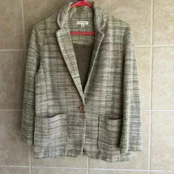 Max Studio Women’s Boucle Tweed Style Stretch Blazer Tan Light Brown Medium - Picture 1 of 11